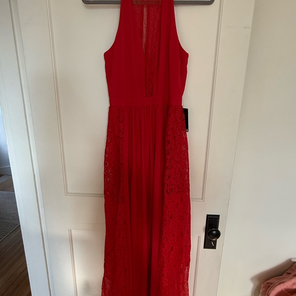 Express Red Lace Halter Maxi Dress